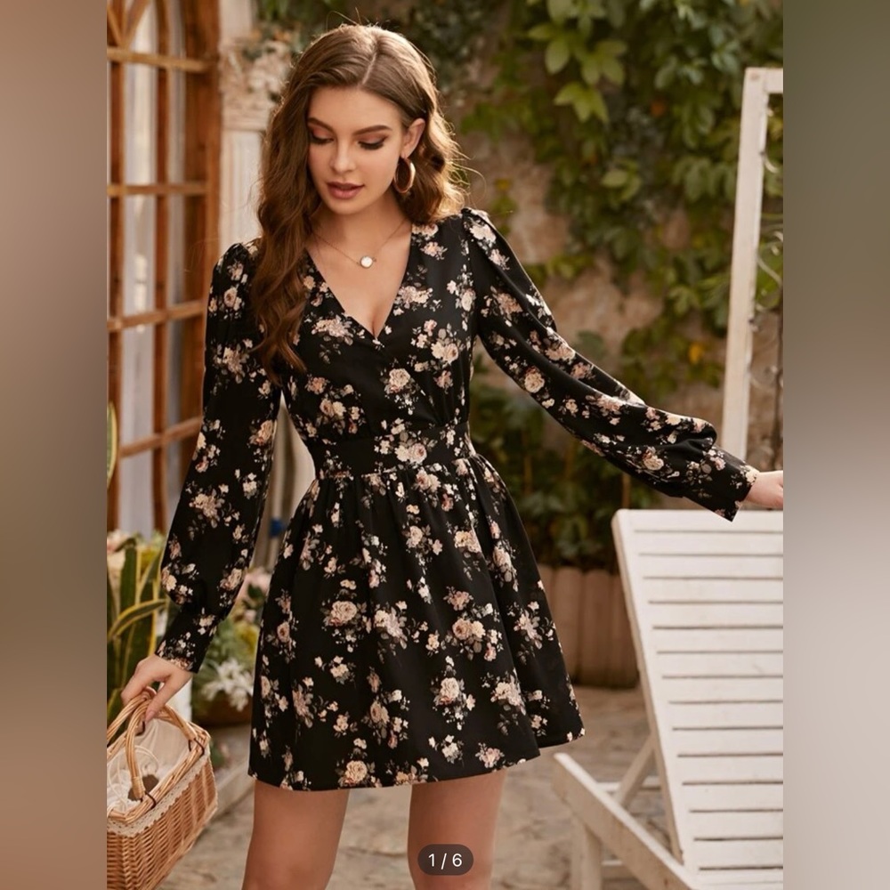 Surplice Neck Floral Dress